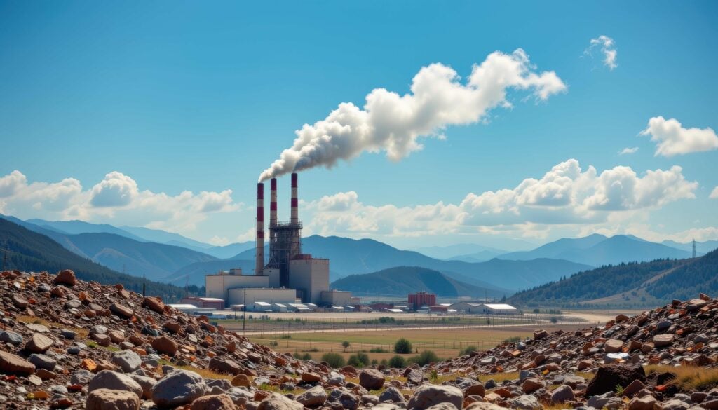 A factory showing toxic fumes entering the air