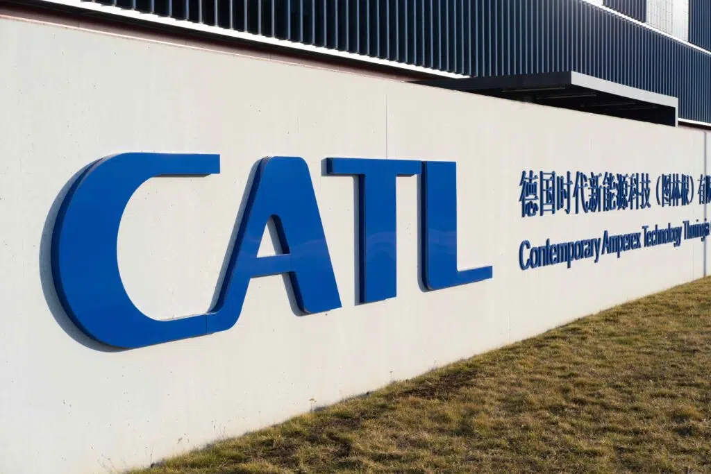 CATL Contemporary Amperex Technology Co. Limited electric vehicle battery manufacturer on facade building, sustainable development in Technology, Arnstadt, Germany - February 05, 2024