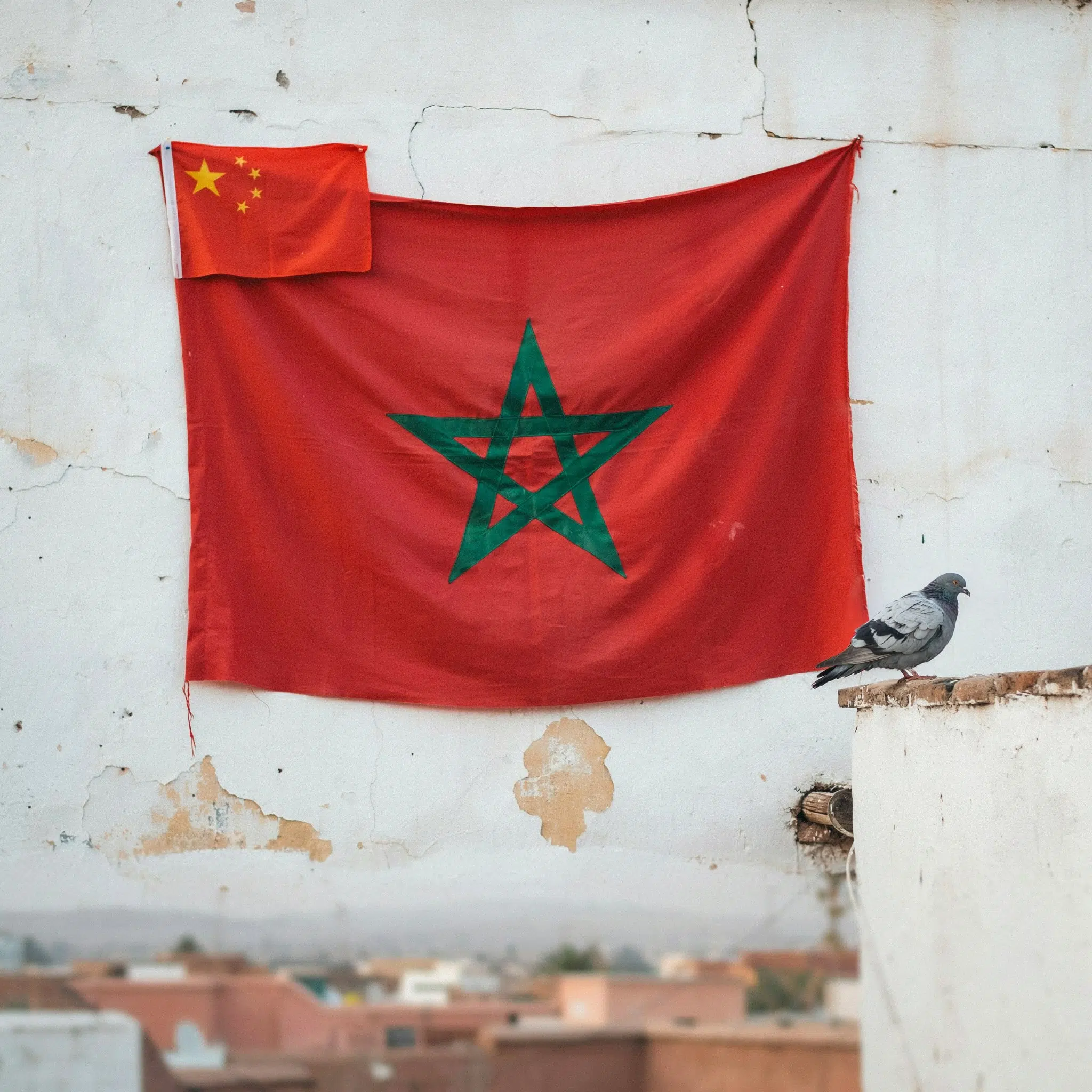 A depiction of Morocco with a China flag overlaid